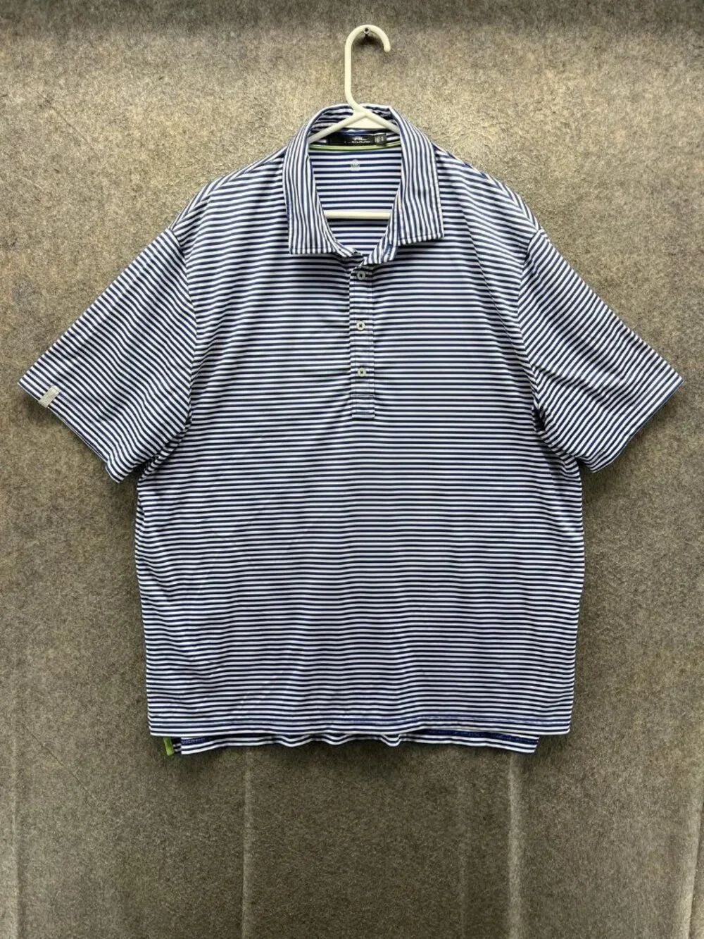 RLX Ralph Lauren Polo Shirt Mens XL Blue Striped Golf Performance Wicking